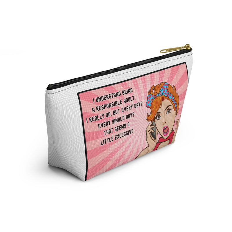 Retro Pop Art Accessory Pouch — "Responsible Adult" Travel Cosmetic/Makeup Bag
