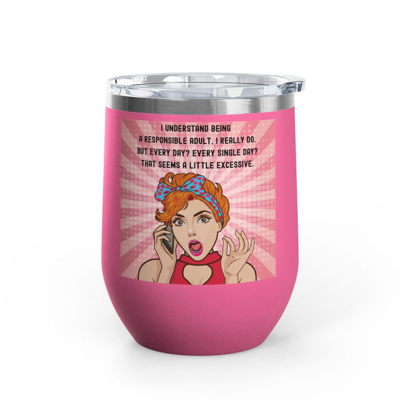 "Responsible Adult"Retro Pop Art Insulated Wine Tumbler - Stainless Steel 12oz