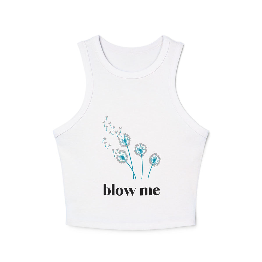 Blow Me Dandelion Tank Top — Women's Crop Racerback Graphic Tank