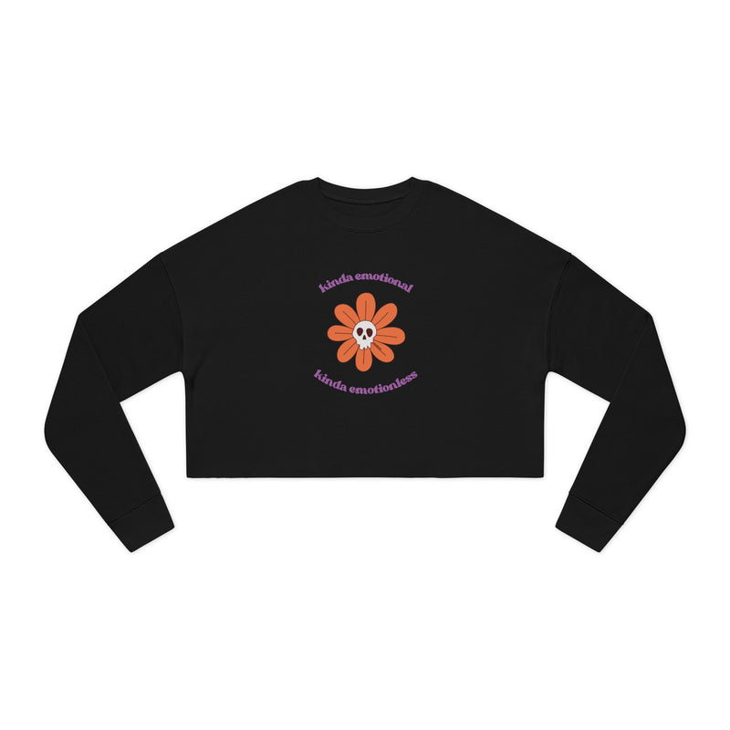 'Kinda Emotional Kinda Emotionless' Cropped Sweatshirt — Retro Daisy Skull Graphic Crop Top