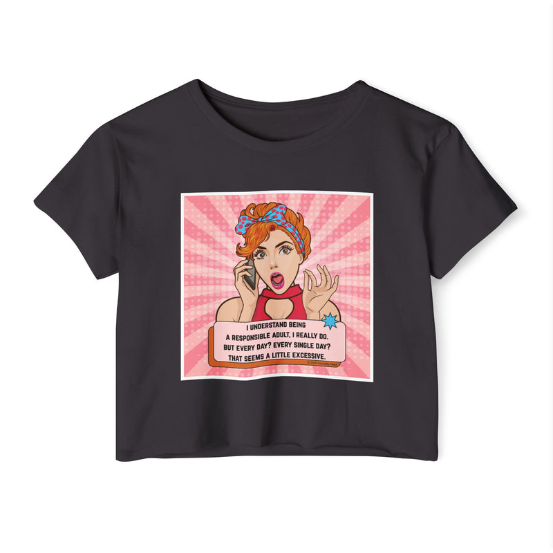 Pop Art Crop Top T-shirt — "Responsible Adult" Graphic Tee for Women