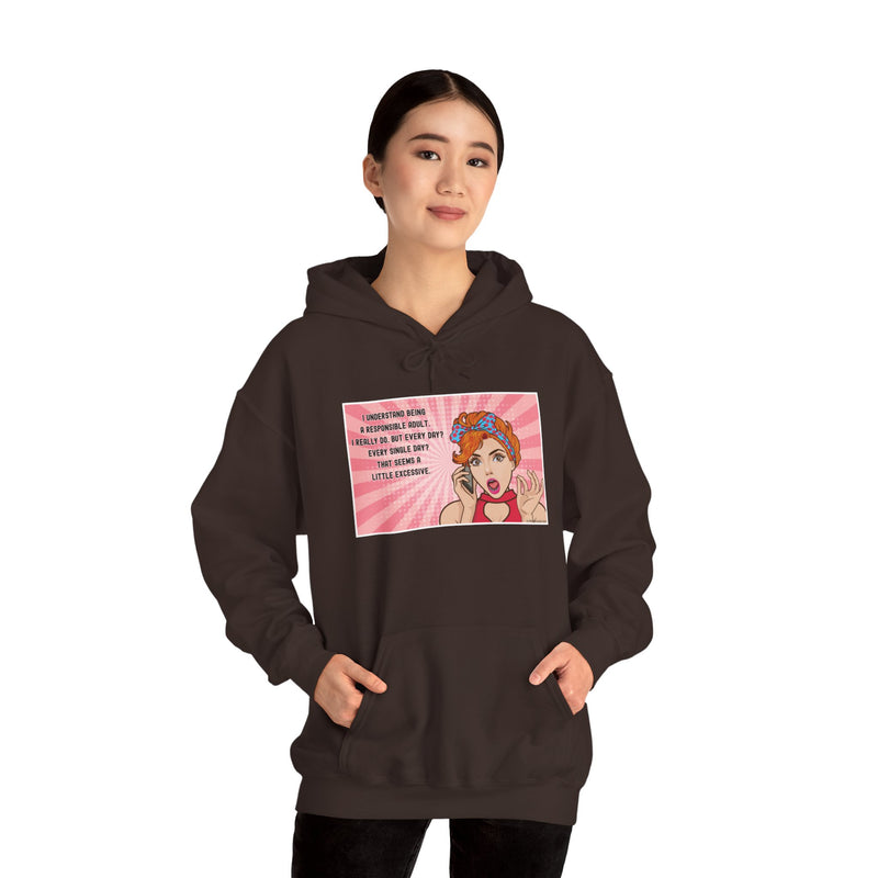 Retro Pop Art Hooded Sweatshirt — "Responsible Adult..." Graphic Hoodie