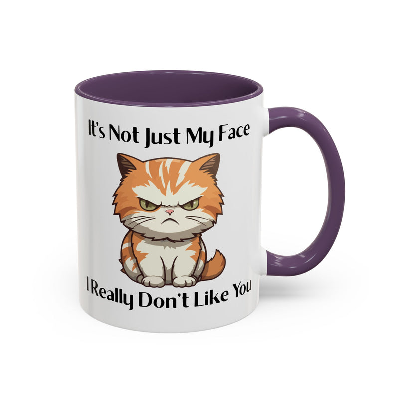 Ceramic Coffee or Tea Mug — "It's Not Just My Face, I Really Don't Like You" Sassy Cat Accent Mug