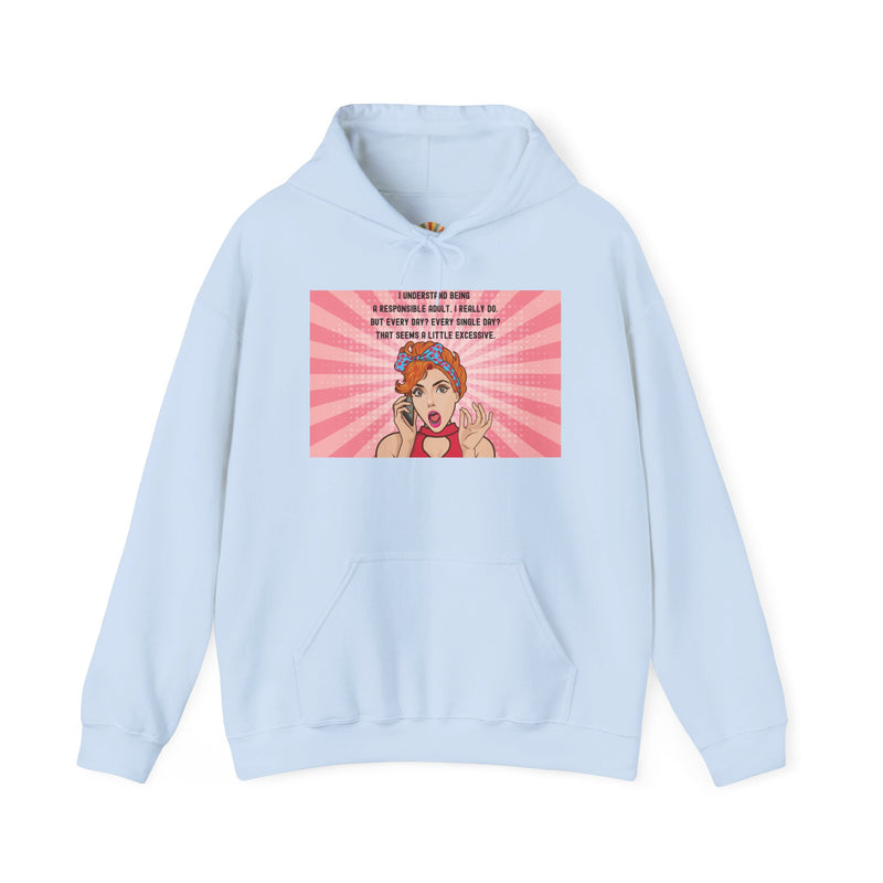 Retro Pop Art Hooded Sweatshirt — "Responsible Adult..." Graphic Hoodie
