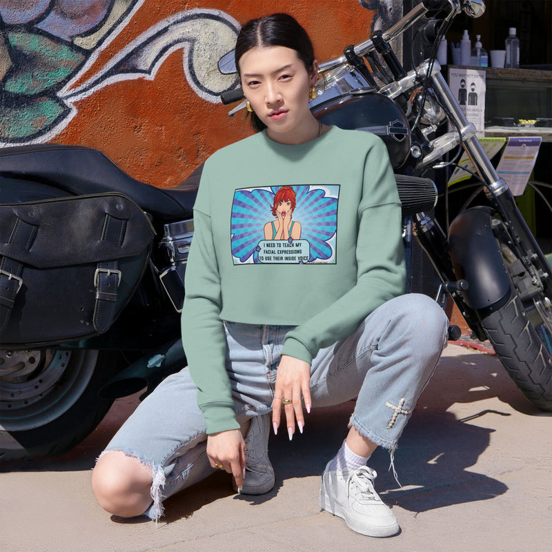 Retro Pop Art Crop Graphic Sweatshirt — 'Facial Expressions'