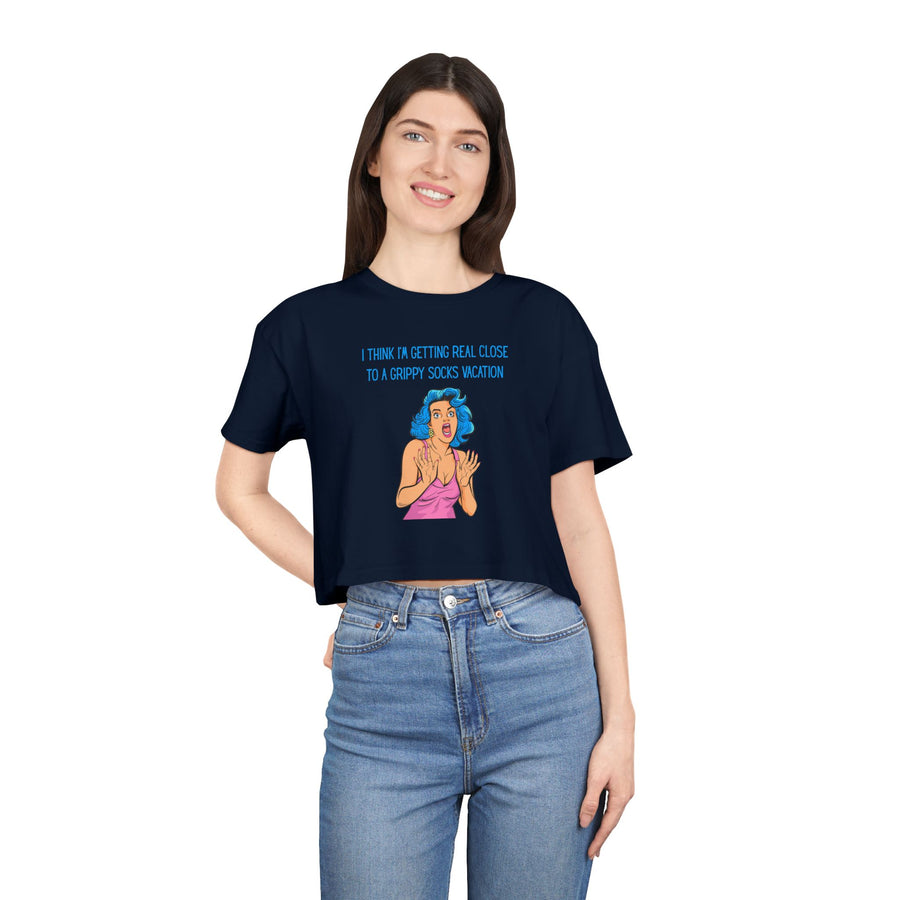 Crop Tee — Retro Pop Art 'Grippy Socks Vacation' Graphic T-shirt Top