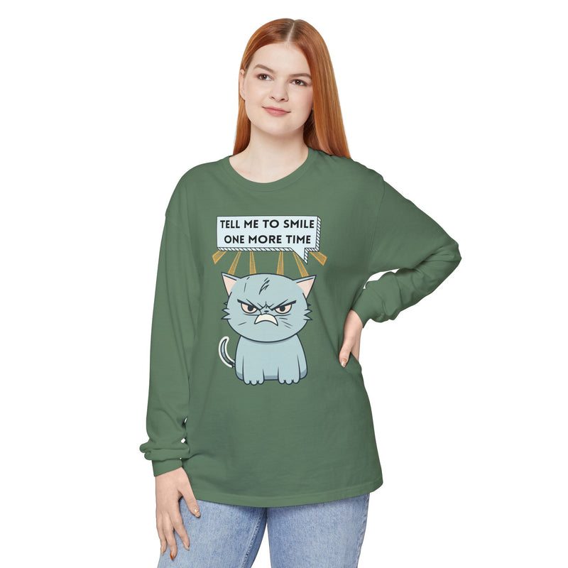 Grumpy Cat "Tell Me To Smile One More Time" Long Sleeve Tee