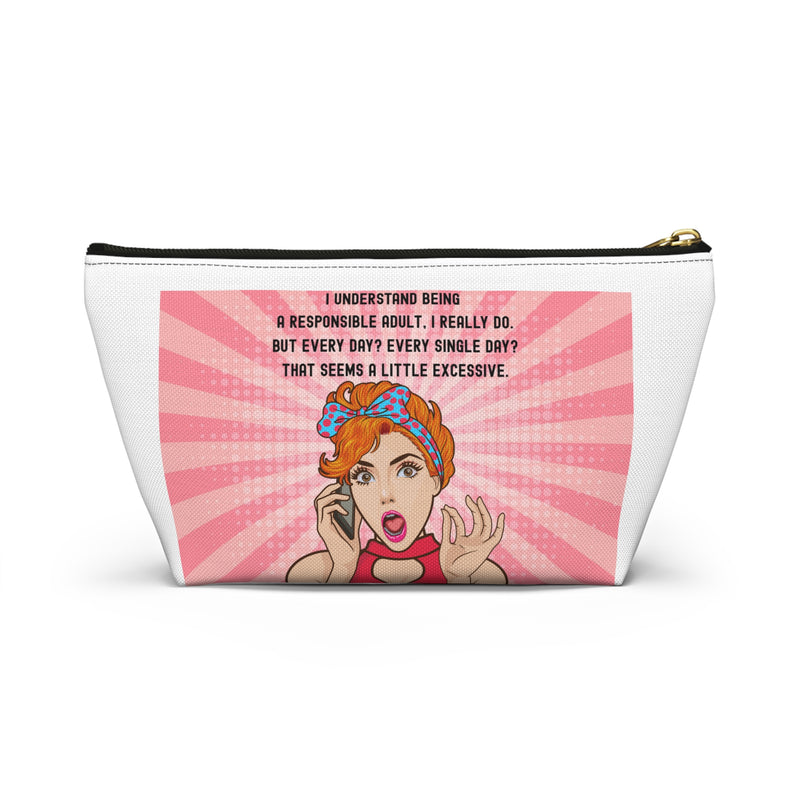 Retro Pop Art Accessory Pouch — "Responsible Adult" Travel Cosmetic/Makeup Bag