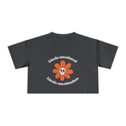 Crop Tee — 'Kinda Emotional, Kinda Emotionless' Retro Flower Skull Graphic T-shirt Top
