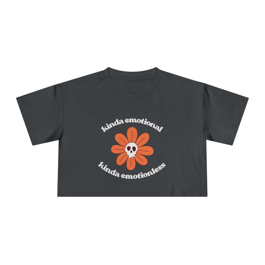 Crop Tee — 'Kinda Emotional, Kinda Emotionless' Retro Flower Skull Graphic T-shirt Top