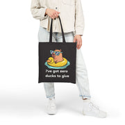 Canvas Tote Bag —Capybara Float with Rubber Duck “I’ve Got Zero Ducks to Give”