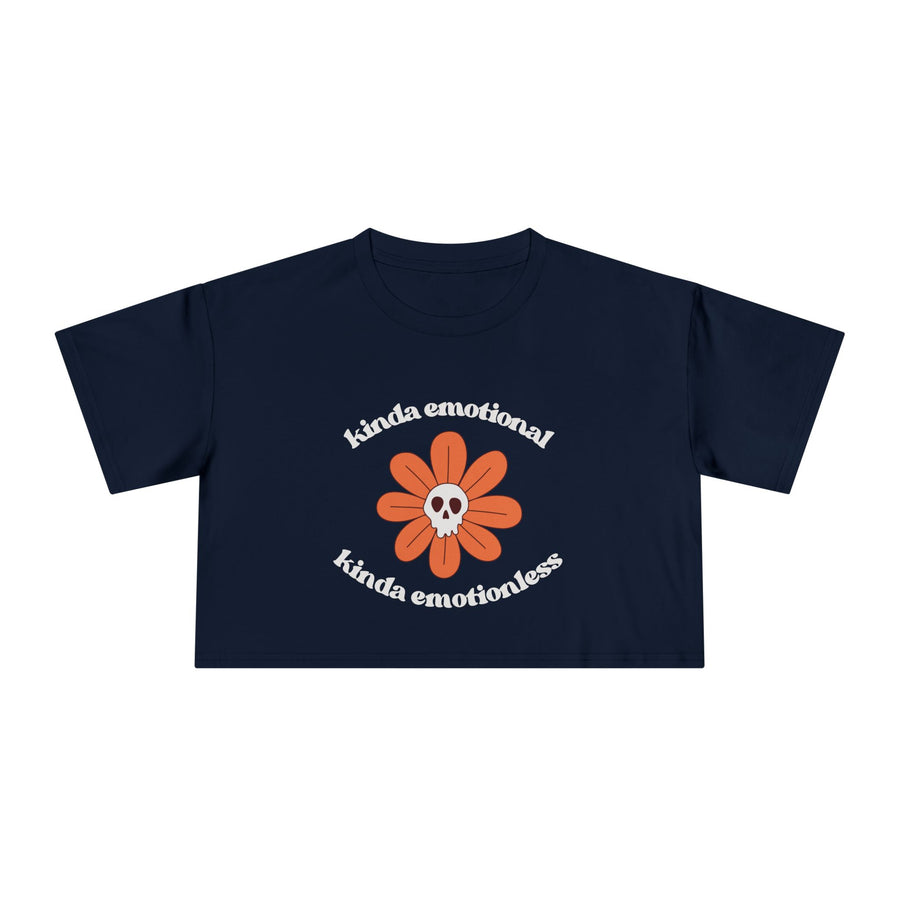 Crop Tee — 'Kinda Emotional, Kinda Emotionless' Retro Flower Skull Graphic T-shirt Top