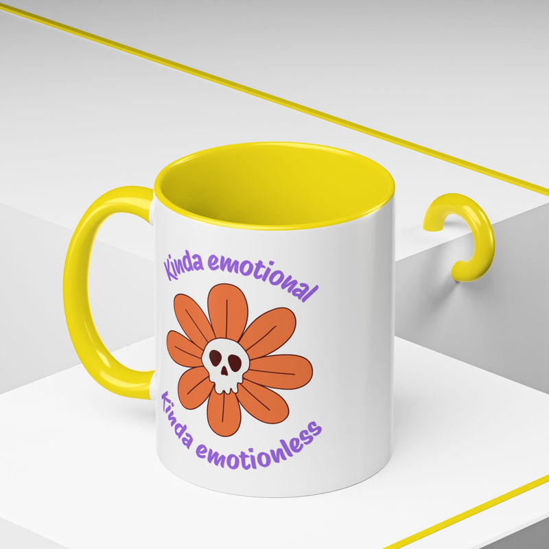 Coffee or Tea Mug — "Kinda Emotional, Kinda Emotionless" Floral Skull Accent Mug