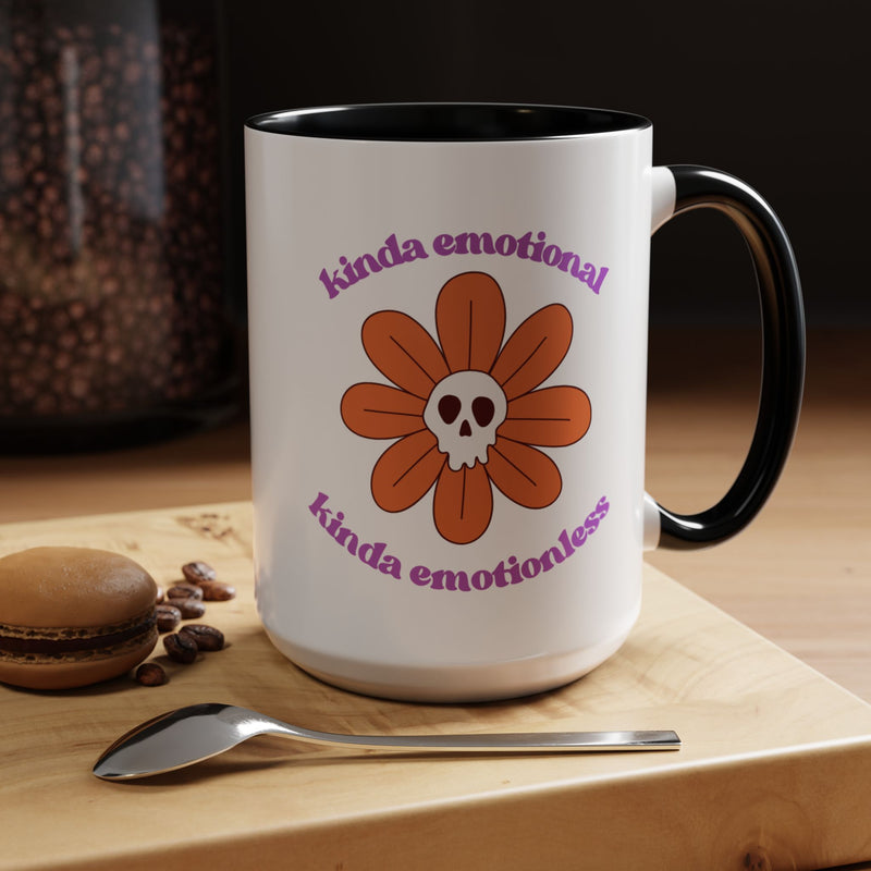 Coffee or Tea Mug — "Kinda Emotional, Kinda Emotionless" Floral Skull Accent Mug
