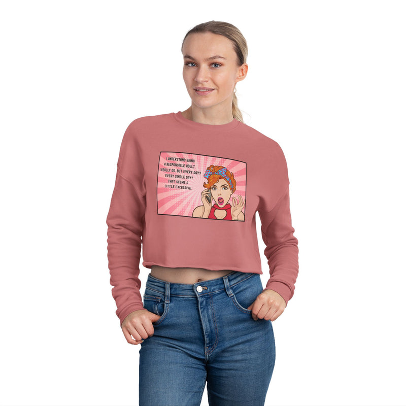 Cropped Sweatshirt — Retro Pop Art 'Responsible Adult' Women's Crop Top