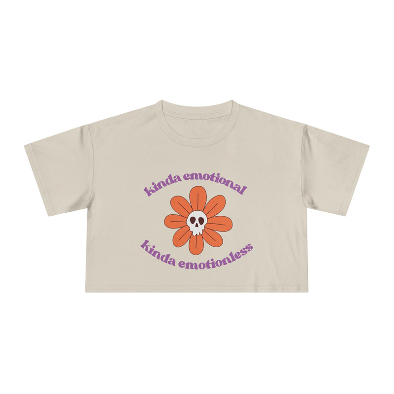 Crop Tee — 'Kinda Emotional, Kinda Emotionless' Retro Flower Skull Graphic T-shirt Top