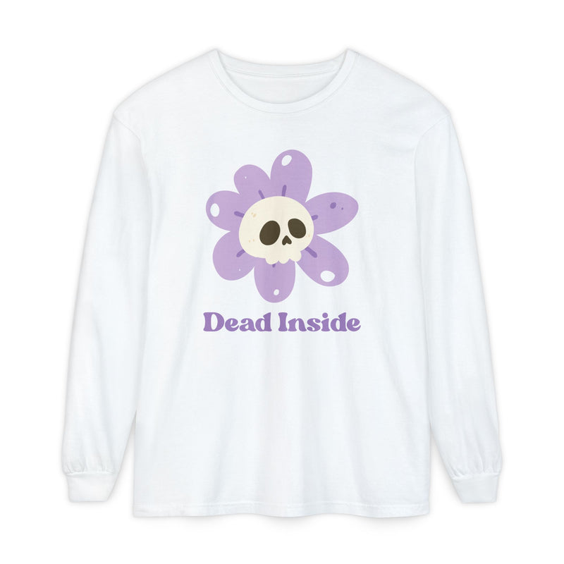 "Dead Inside" Oversized T-Shirt - Skull Flower Long Sleeve Tee