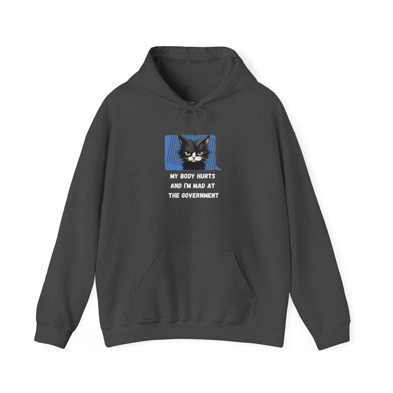 Hoodie — 'My Body Hurts and I'm Mad at the Government' Graphic Hooded Sweatshirt