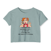 Women's Festival Crop Top — Retro Pop Art 'Being Responsible Every Day?' Graphic Crop Tee