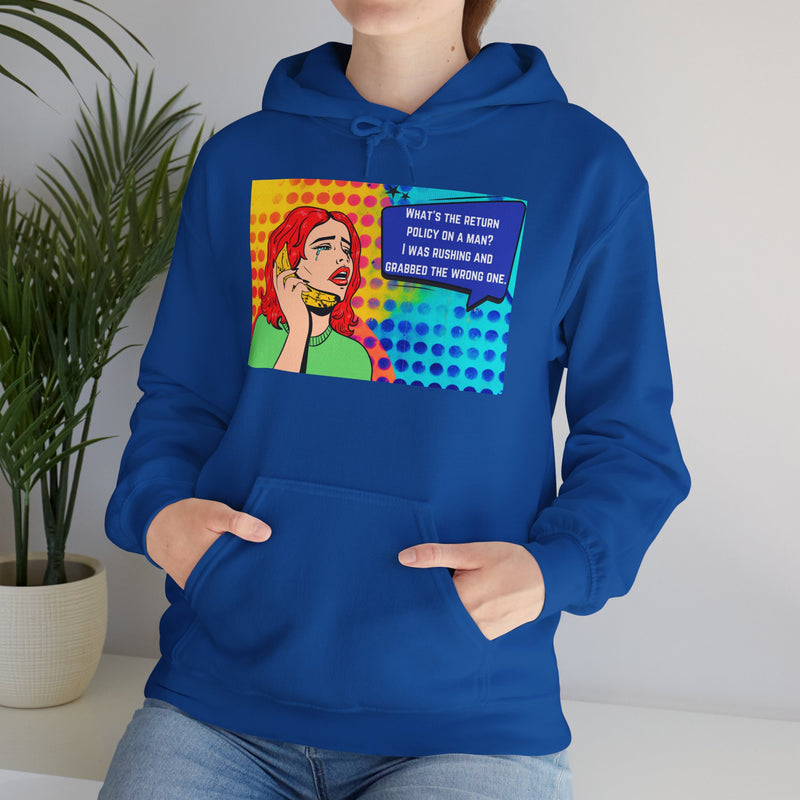 Retro Pop Art Hoodie "What's the Return Policy on a Man?..." Hooded Sweatshirt