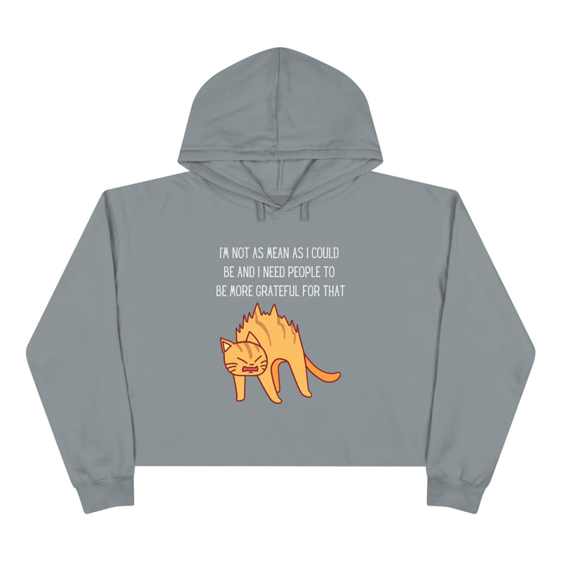 Cropped Hoodie – Sassy Cat “I’m Not As Mean As I Could Be” Graphic Hooded Sweatshirt