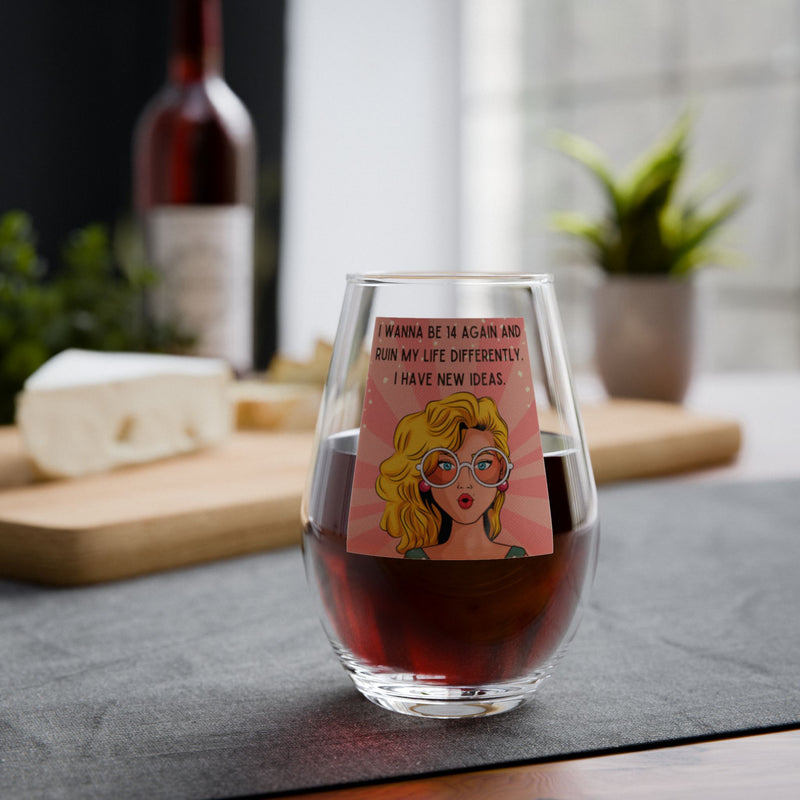 Retro Pop Art Stemless Wine Glass – 14 Again