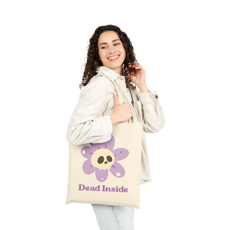 Mental Health Awareness Graphic Tote Bag — 'Dead Inside' Skull Flower Reusable Canvas Tote
