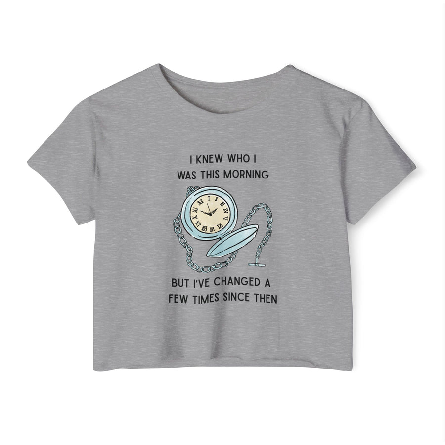 Women's Crop Top T-shirt — 'I Knew Who I Was This Morning' Wonderland Graphic Tee