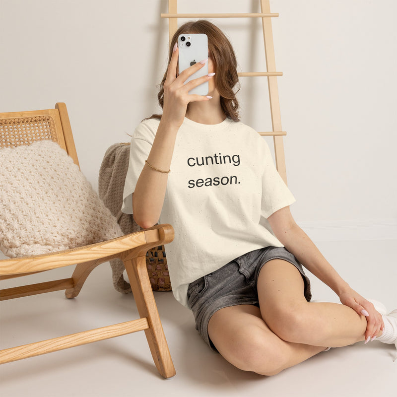 Provocative Graphic Tee — "cunting season." Minimalist Text Statement T-Shirt