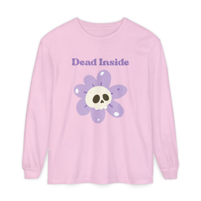 "Dead Inside" Oversized T-Shirt - Skull Flower Long Sleeve Tee