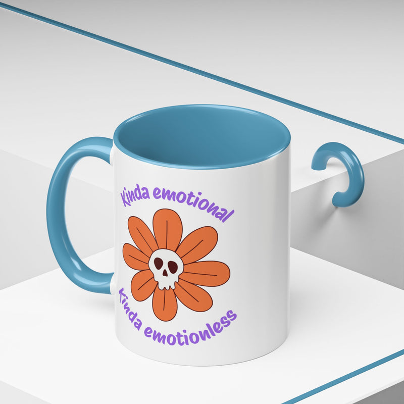 Coffee or Tea Mug — "Kinda Emotional, Kinda Emotionless" Floral Skull Accent Mug