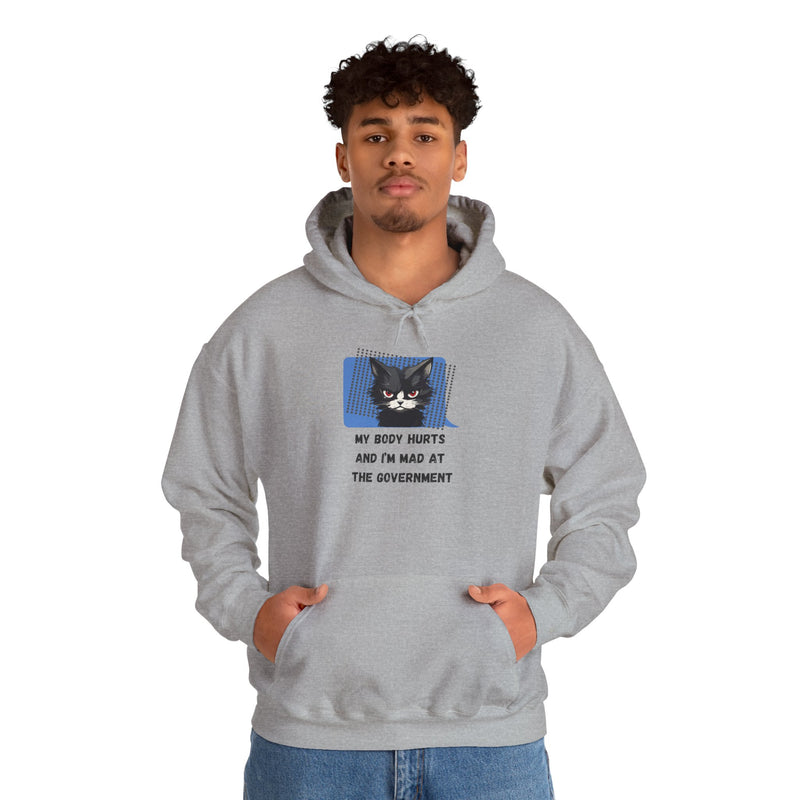 Hoodie — 'My Body Hurts and I'm Mad at the Government' Graphic Hooded Sweatshirt