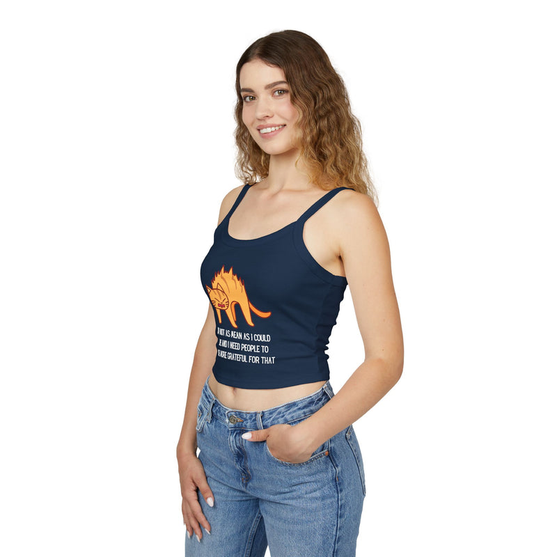 Spaghetti Tank Top — Sassy Cat "I'm Not as Mean as I Could Be" Graphic Crop Tank