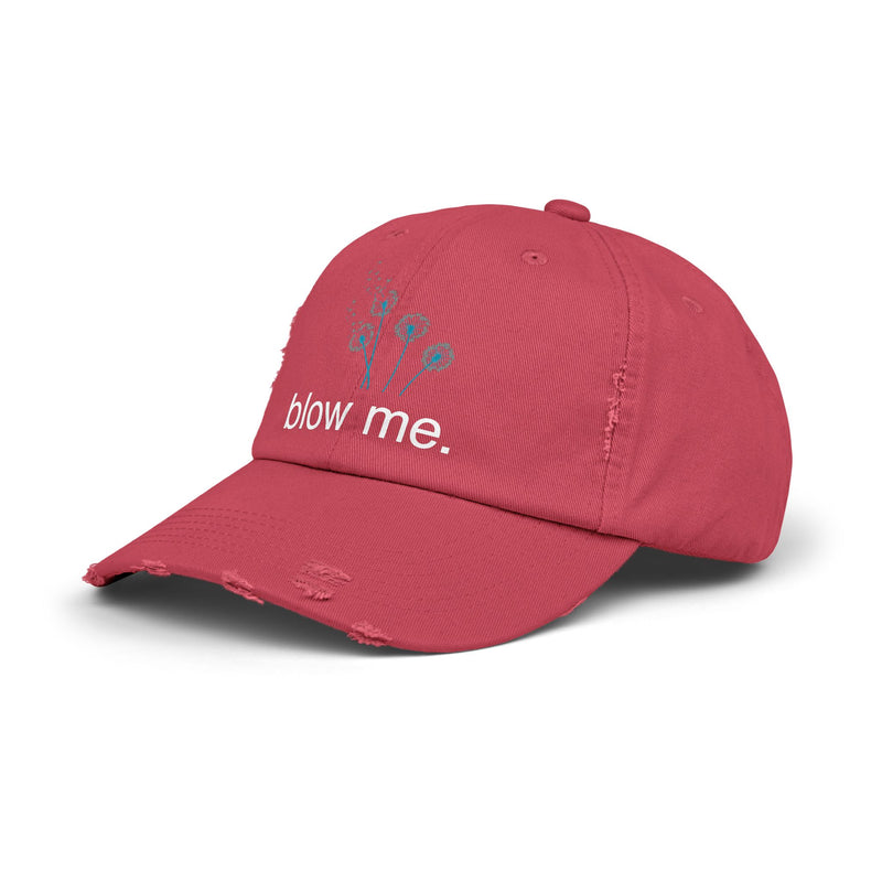 "Blow Me" Dandelion Cap — Distressed Baseball Hat