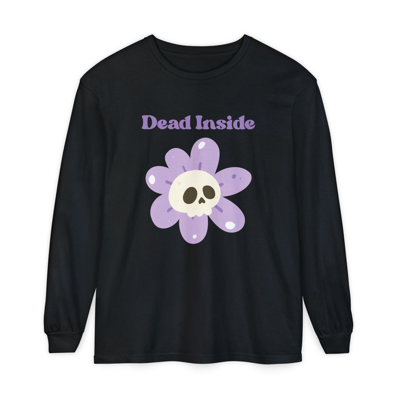 "Dead Inside" Oversized T-Shirt - Skull Flower Long Sleeve Tee