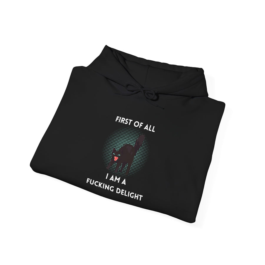 Sassy Cat Hoodie — "...I Am A Fucking Delight!" Graphic Hooded Sweatshirt