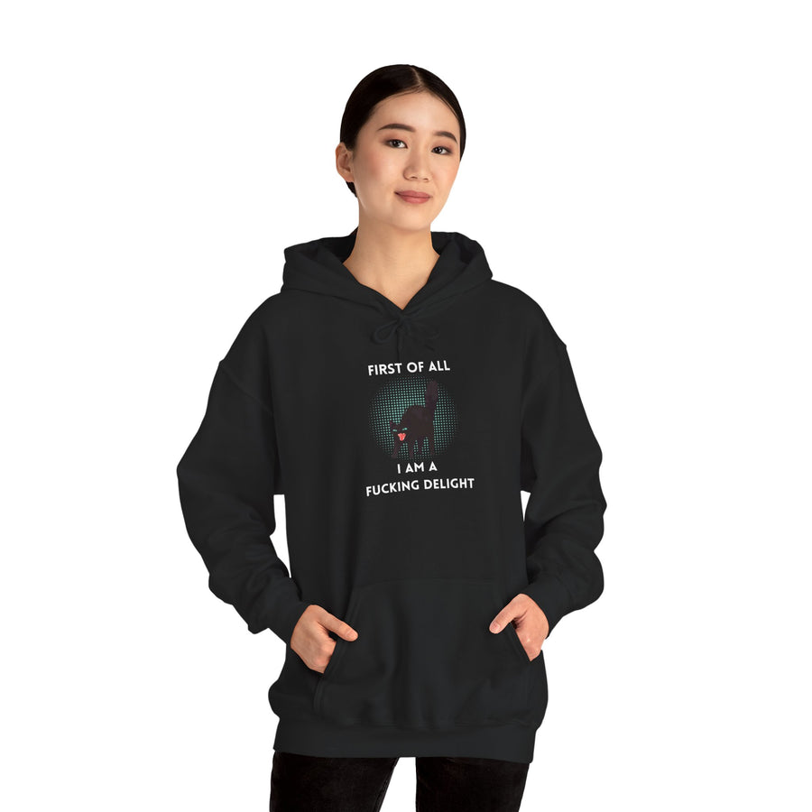 Sassy Cat Hoodie — "...I Am A Fucking Delight!" Graphic Hooded Sweatshirt