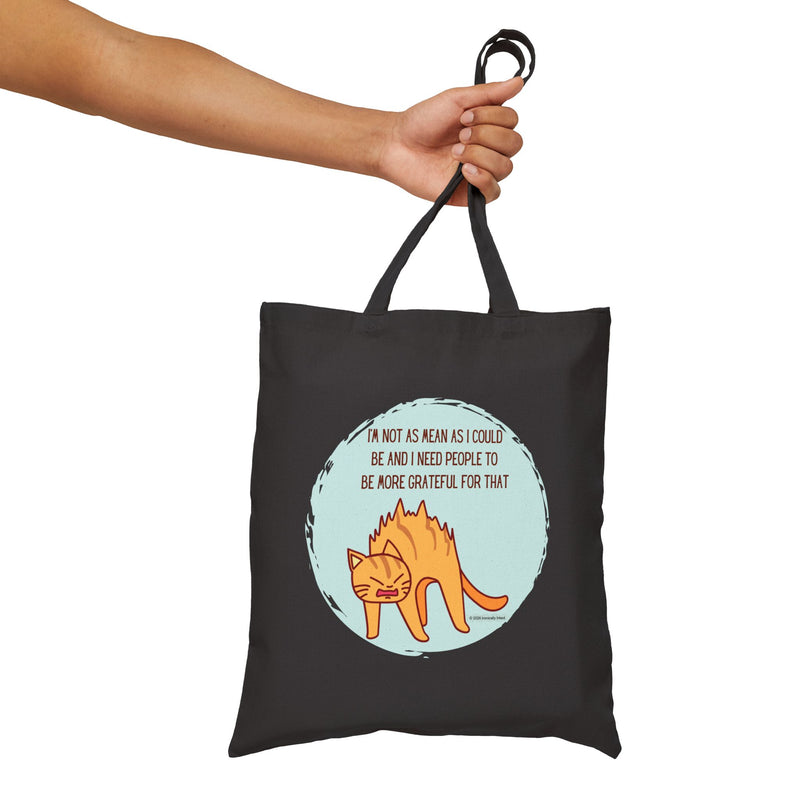 Reusable Sassy Cat Tote Bag – “I’m Not As Mean As I Could Be” Canvas Grocery & Market Bag