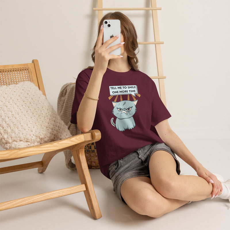Graphic T-Shirt — Sassy Cat Tee "Tell Me To Smile One More Time"
