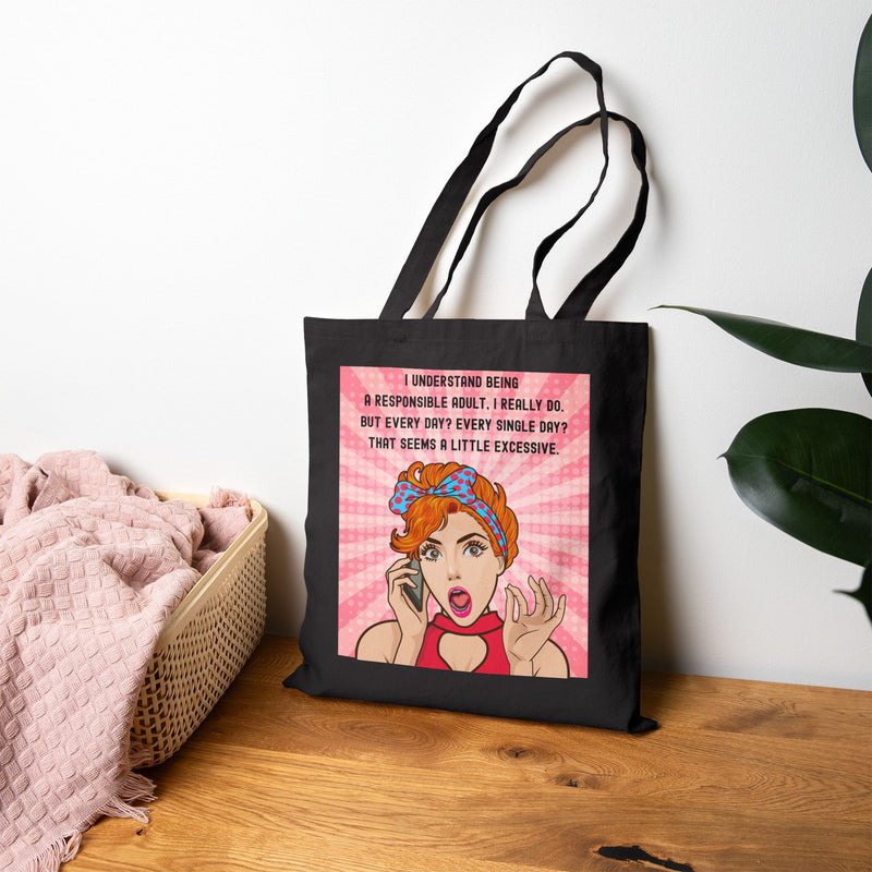 Tote Bag — Retro Pop Art 'I Understand Being a Responsible Adult…' Cotton Canvas Tote