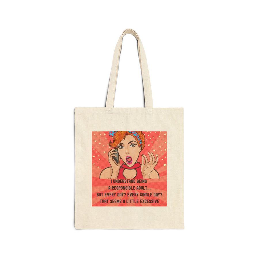 Tote Bag - Retro Pop Art Phone Woman "I Understand Being A Responsible Adult..." Cotton Canvas Tote