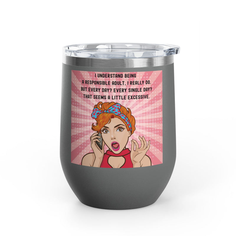 "Responsible Adult"Retro Pop Art Insulated Wine Tumbler - Stainless Steel 12oz