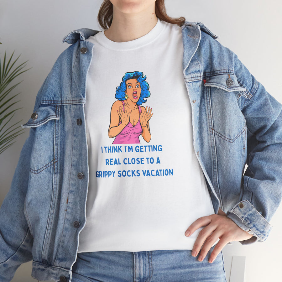 Pop Art Tee - "Grippy Socks Vacation" Mental Health Awareness Graphic T-Shirt