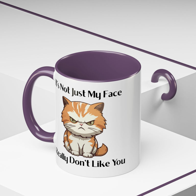 Ceramic Coffee or Tea Mug — "It's Not Just My Face, I Really Don't Like You" Sassy Cat Accent Mug
