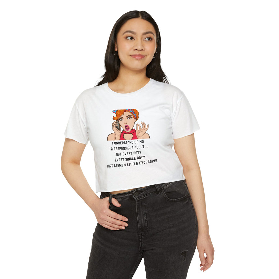 Women's Festival Crop Top — Retro Pop Art 'Being Responsible Every Day?' Graphic Crop Tee