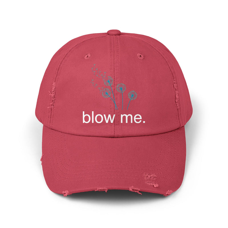 "Blow Me" Dandelion Cap — Distressed Baseball Hat