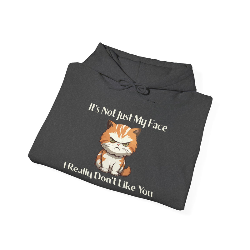 Sassy Cat Hoodie — "It's Not Just My Face, I Really Don't Like You"Graphic Hooded Sweatshirt