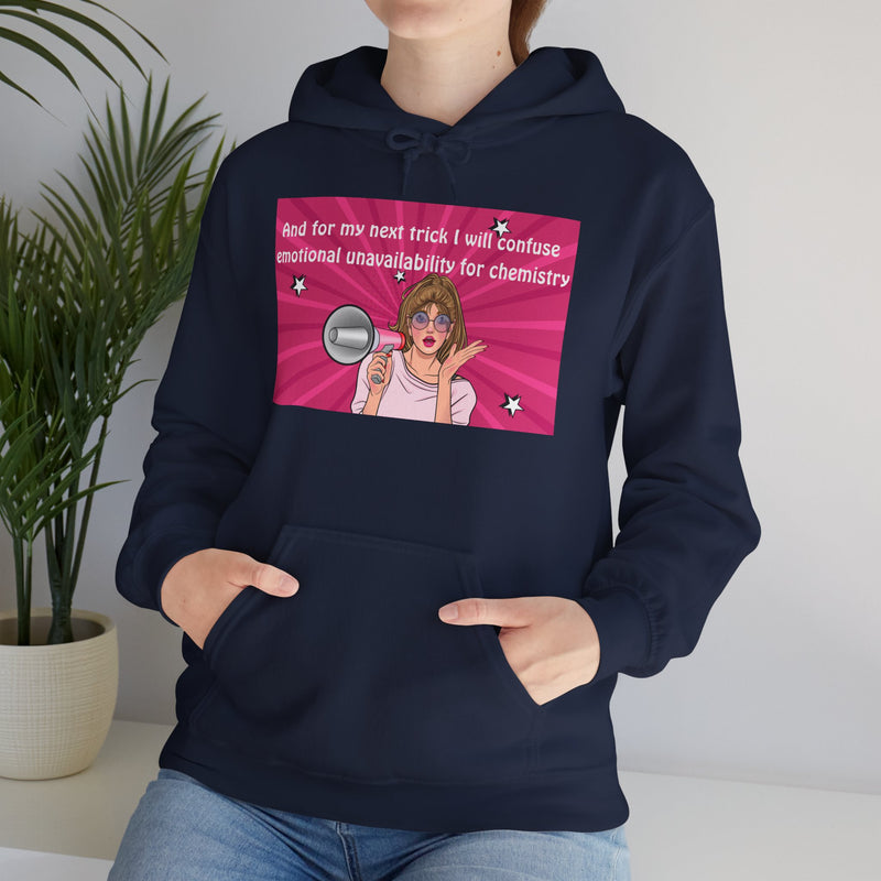 Graphic Hoodie — Retro Pop Art "Emotional Unavailability" Hooded Sweatshirt