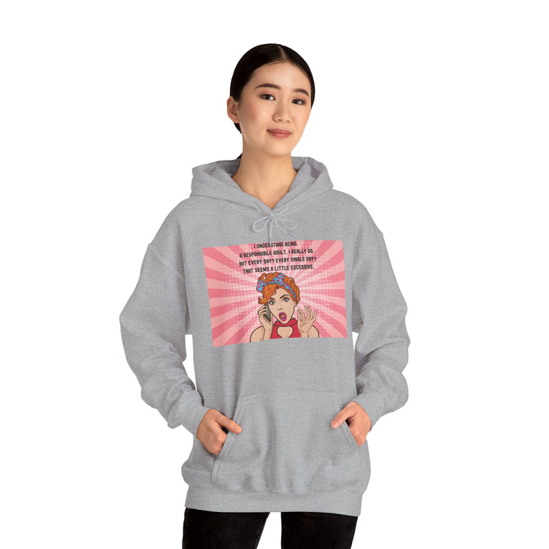 Retro Pop Art Hooded Sweatshirt — "Responsible Adult..." Graphic Hoodie