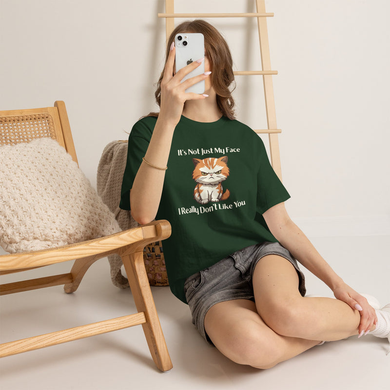 Sassy Cat Tee – "It's Not Just My Face, I Really Don't Like You" Funny Graphic T-Shirt